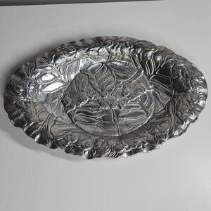 Vintage 1990 Arthur Court Rabbits & Lettuce Aluminum Serving Oval Platter Tray